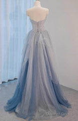 A-Line Sweetheart Neck Sequined Tulle Long Prom Dress Birthday Dress Graduation Prom Dress