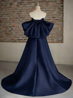 A-Line Sweetheart Neck Sweep Train Satin Ivory Long Prom Dresses