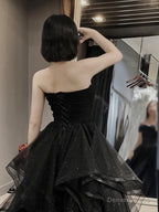 A Line Sweetheart Neck Tulle Black Long Prom Dress, Black Long Prom Dresses