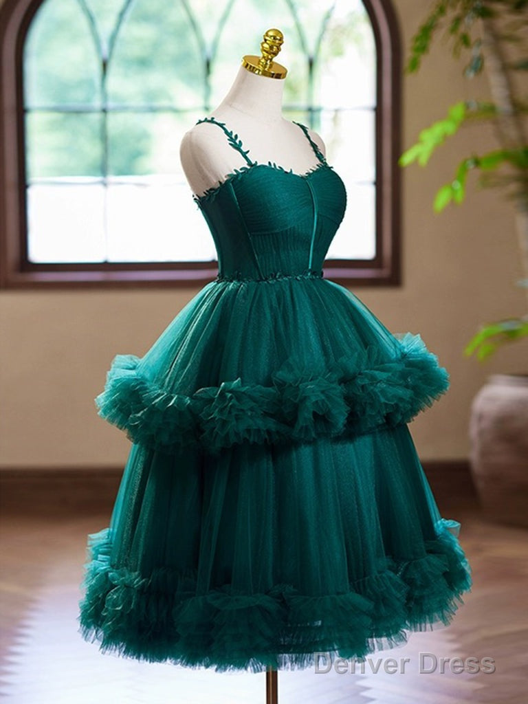 A Line Sweetheart Neck Tulle Green Short Prom Dress, Green Homecoming Dresses