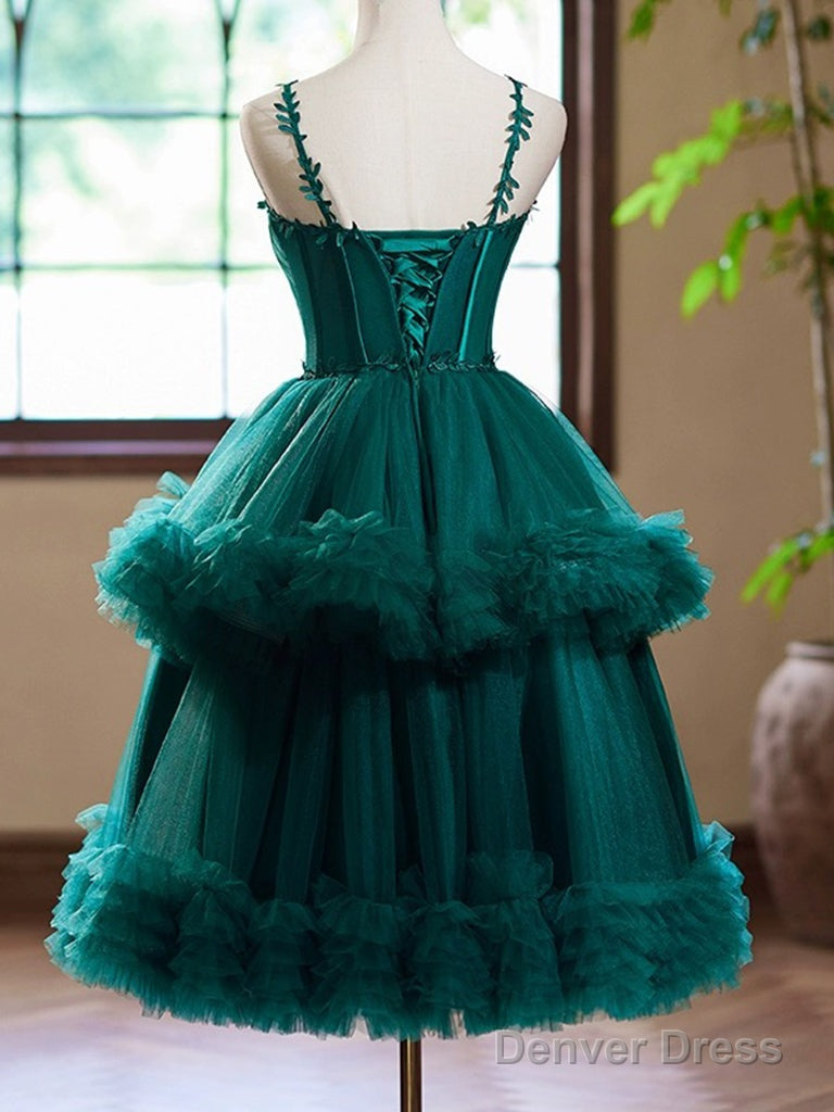 A Line Sweetheart Neck Tulle Green Short Prom Dress, Green Homecoming Dresses