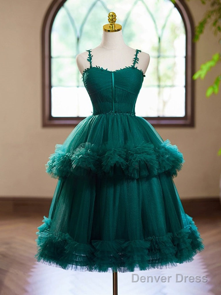 A Line Sweetheart Neck Tulle Green Short Prom Dress, Green Homecoming Dresses