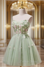 A- Line Sweetheart Neck Tulle Green Short Prom Dresses, Green Homecoming Dresses