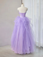 A Line Sweetheart Neck Tulle Lace Applique Purple Long Prom Dress, Purple Prom Dresses