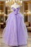 A-Line Sweetheart Neck Tulle Lace Applique Purple Long Prom Dresses, Purple Formal Dresses