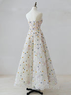 A Line Sweetheart Neck Tulle Lace Flower Beige Long Prom Dress, Beige Long Prom Dresses