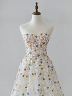 A Line Sweetheart Neck Tulle Lace Flower Beige Long Prom Dress, Beige Long Prom Dresses