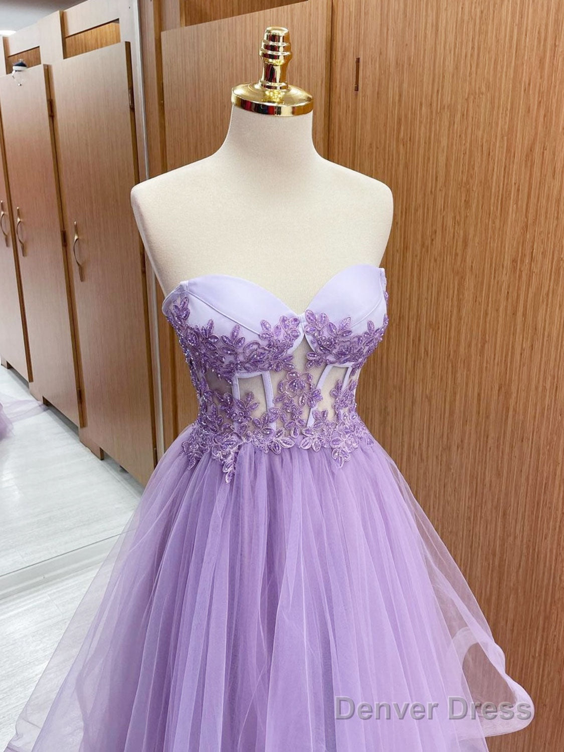 A-Line Sweetheart Neck Tulle Lace Purple Long Prom Dress, Purple Evening Dress Secondary image
