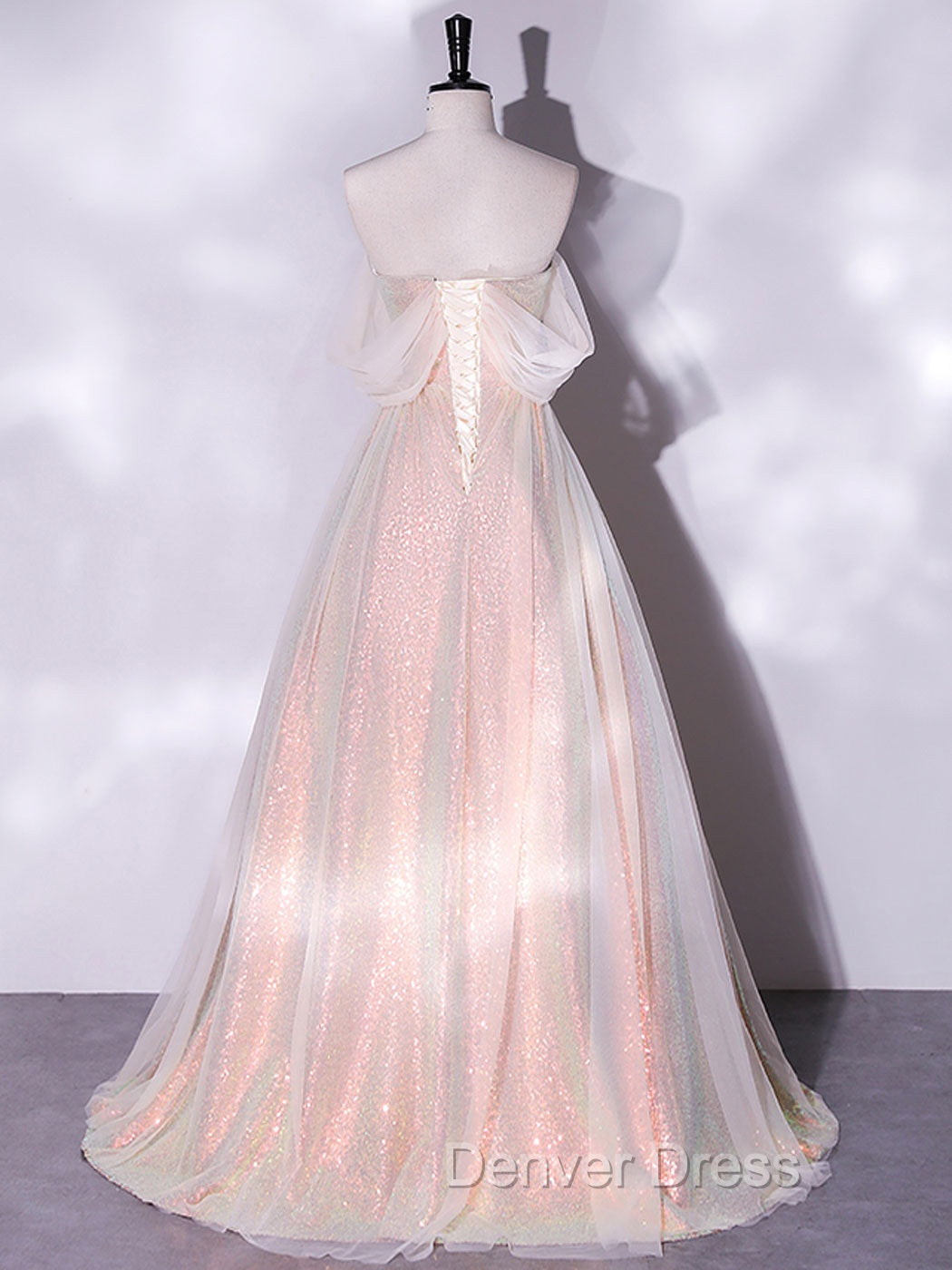 A Line Sweetheart Neck Tulle Pink Prom Dress, Off Shoulder Pink Prom Dresses