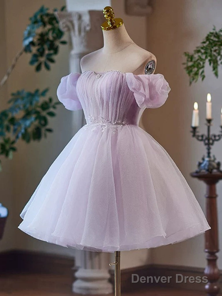 A Line Sweetheart Neck Tulle Purple Short Prom Dress, Purple Homecoming Dresses Secondary image