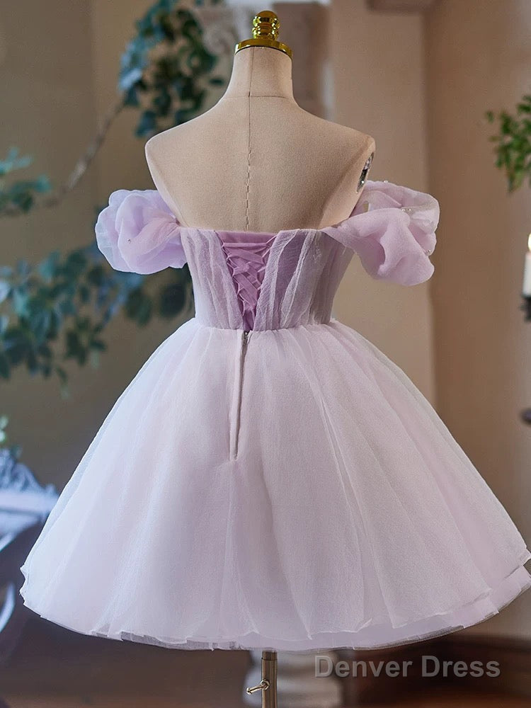 A Line Sweetheart Neck Tulle Purple Short Prom Dress, Purple Homecoming Dresses
