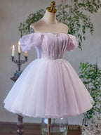 A Line Sweetheart Neck Tulle Purple Short Prom Dress, Purple Homecoming Dresses