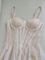 A Line Sweetheart Neck Tulle Sequin Champagne Short Prom Dress, Cute Homecoming Dresses