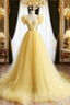 A-Line Sweetheart Neck Tulle Yellow Long Prom Dresses, Yellow Long Formal Dresses