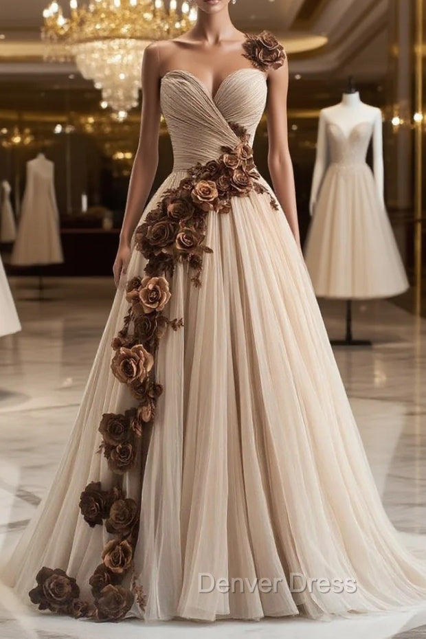 A Line Sweetheart Neckline Tulle Applique Long Prom Dresses, Vintage Prom Gowns Main image