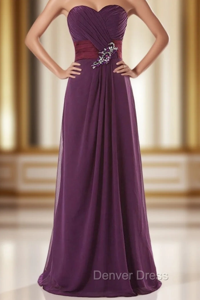 A Line Sweetheart Pleats Bridesmaid Dresses With Crystal