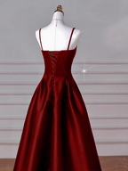 A-Line Sweetheart ??Prom Dress For Birthday&Graduation-Burgundy Satin Long Prom Dresses