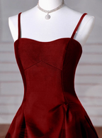 A-Line Sweetheart ??Prom Dress For Birthday&Graduation-Burgundy Satin Long Prom Dresses