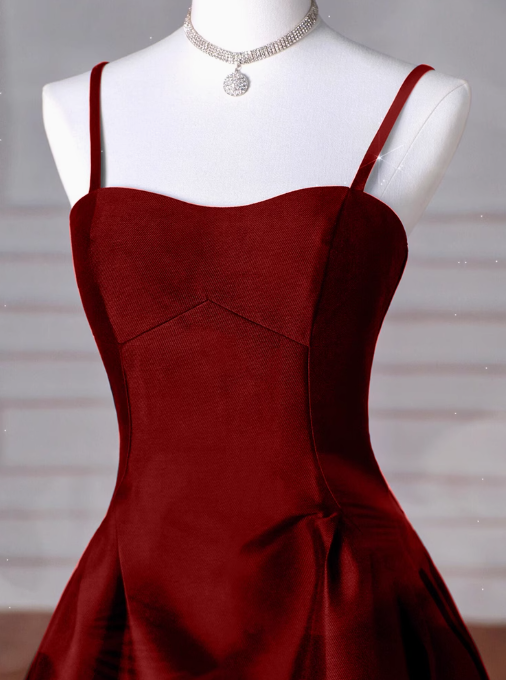 A-Line Sweetheart ??Prom Dress For Birthday&Graduation-Burgundy Satin Long Prom Dresses