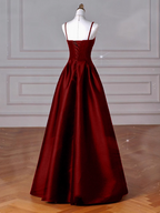 A-Line Sweetheart ??Prom Dress For Birthday&Graduation-Burgundy Satin Long Prom Dresses
