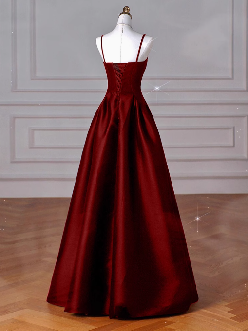 A-Line Sweetheart ??Prom Dress For Birthday&Graduation-Burgundy Satin Long Prom Dresses