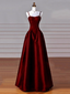 A-Line Sweetheart ??Prom Dress For Birthday&Graduation-Burgundy Satin Long Prom Dresses