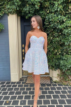 A Line Sweetheart Purple Sequins Short Homecoming Dresses