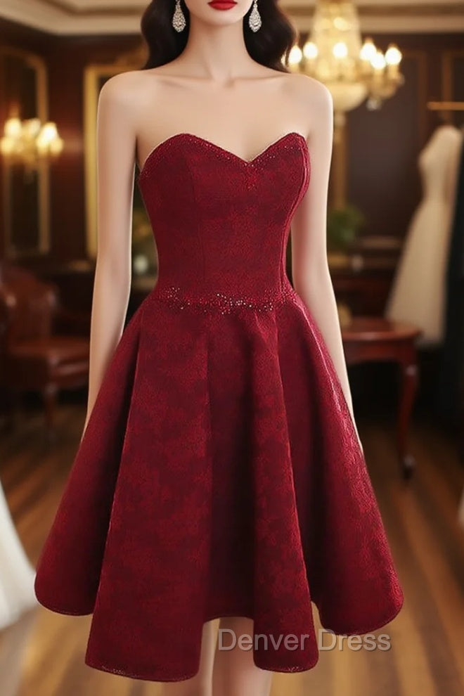 A Line Sweetheart Sleeveless Lace Short Mini Homecoming Dresses With Beading Main image