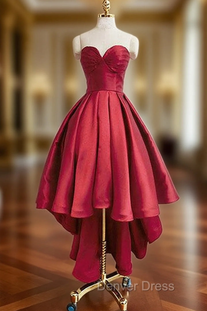 A-line Sweetheart Sleeveless Satin Asymmetrical Homecoming Dresses With Pleated Main image