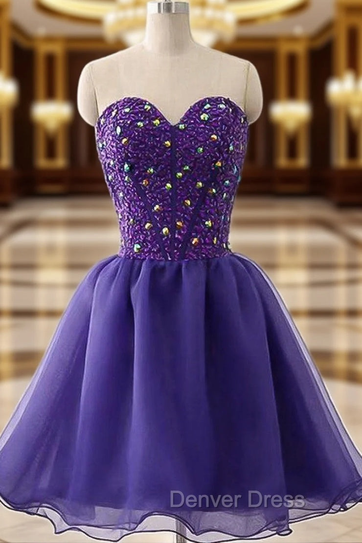 A-line Sweetheart Sleeveless Tulle Short/Mini Homecoming Dresses With Beading Rhinestone Main image