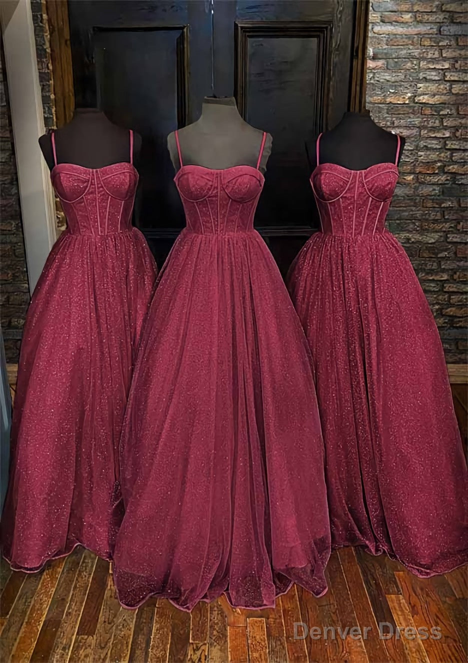 A-line Sweetheart Spaghetti Straps Long/Floor-Length Glitter Prom Dresses With Pockets