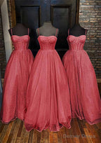 A Line Sweetheart Spaghetti Straps Long Floor Length Glitter Prom Dresses With Pockets