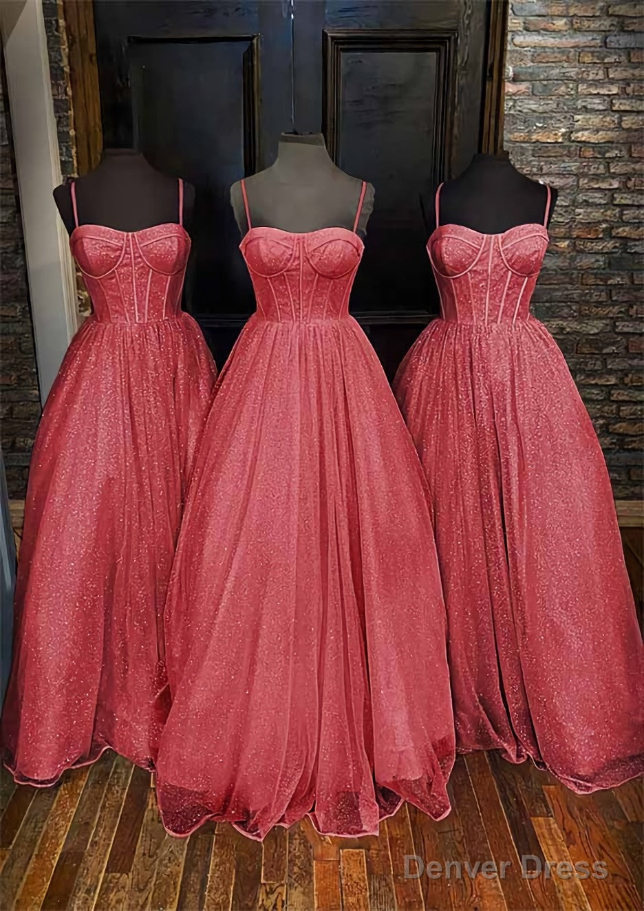 A Line Sweetheart Spaghetti Straps Long Floor Length Glitter Prom Dresses With Pockets