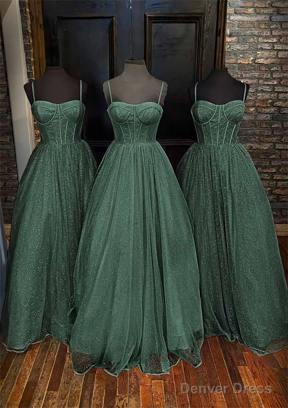 A-line Sweetheart Spaghetti Straps Long/Floor-Length Glitter Prom Dresses With Pockets