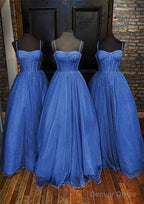 A-line Sweetheart Spaghetti Straps Long/Floor-Length Glitter Prom Dresses With Pockets