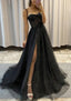 A-line Sweetheart Spaghetti Straps Sweep Train Tulle Glitter Prom Dresses With Appliqued