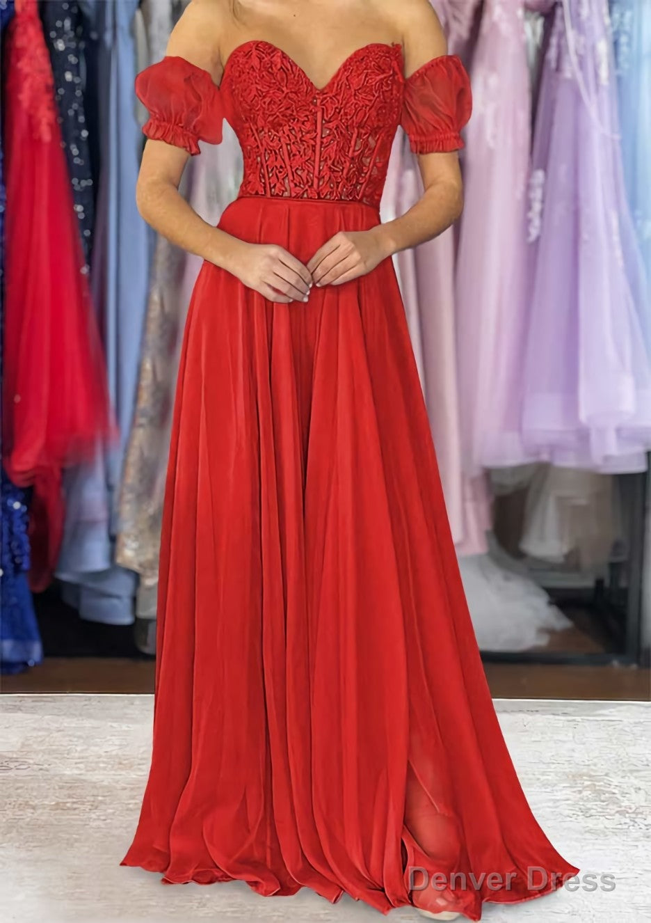 A Line Sweetheart Strapless Long Floor Length Chiffon Prom Dresses with Detachable Balloon Sleeves