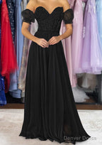 A Line Sweetheart Strapless Long Floor Length Chiffon Prom Dresses with Detachable Balloon Sleeves