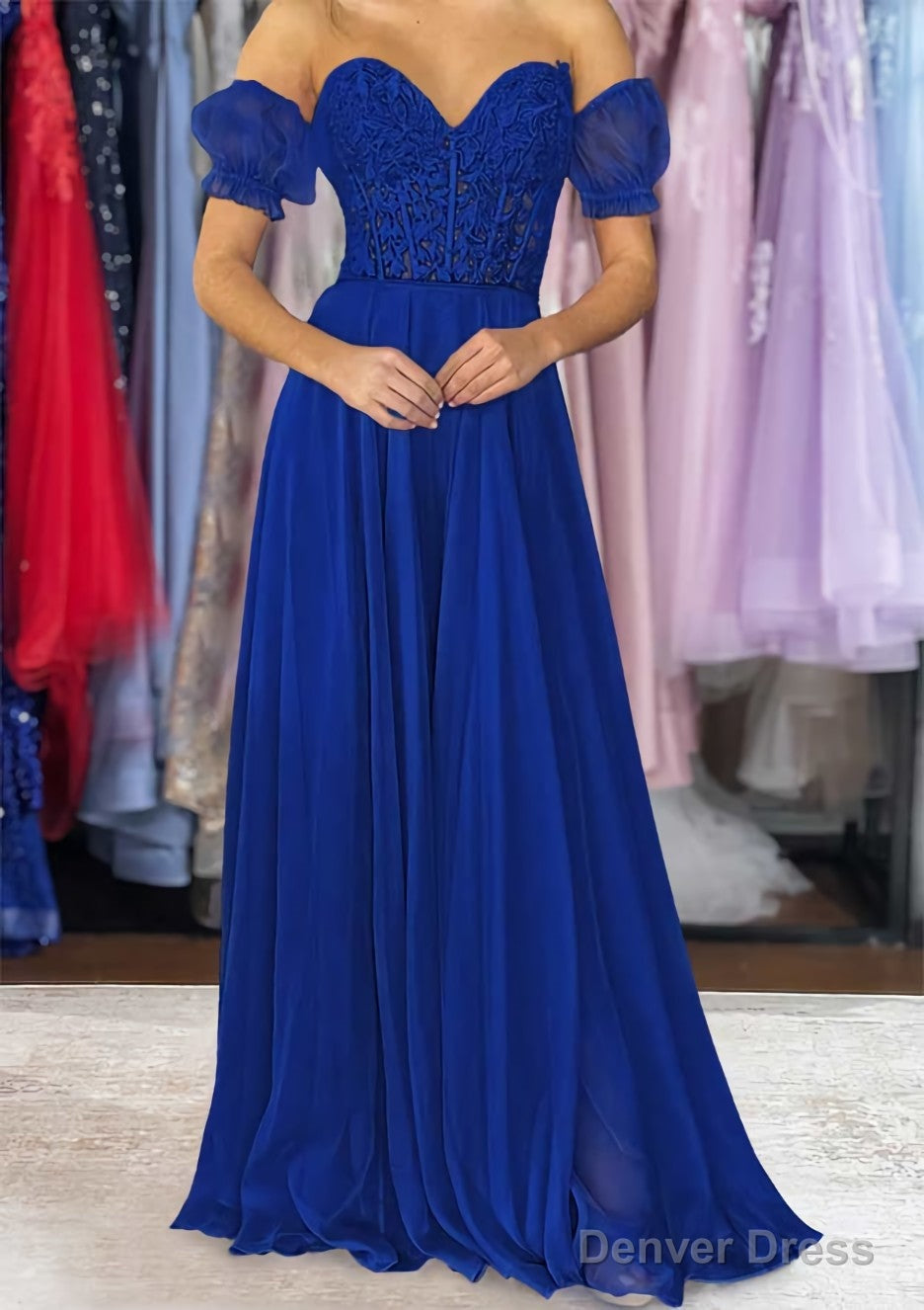 A Line Sweetheart Strapless Long Floor Length Chiffon Prom Dresses with Detachable Balloon Sleeves