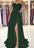 A Line Sweetheart Sweep Train Chiffon Prom Dresses With Lace Beading Split