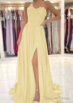 A Line Sweetheart Sweep Train Chiffon Prom Dresses With Lace Beading Split