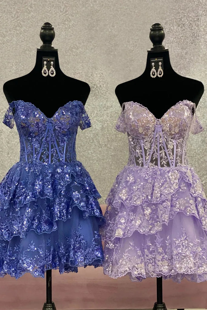 A-Line Sweetheart Tiered Short Homecoming Dresses