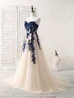 A Line Sweetheart Tulle Lace Applique Burgundy Long Prom Dress, Bridesmaid Dresses