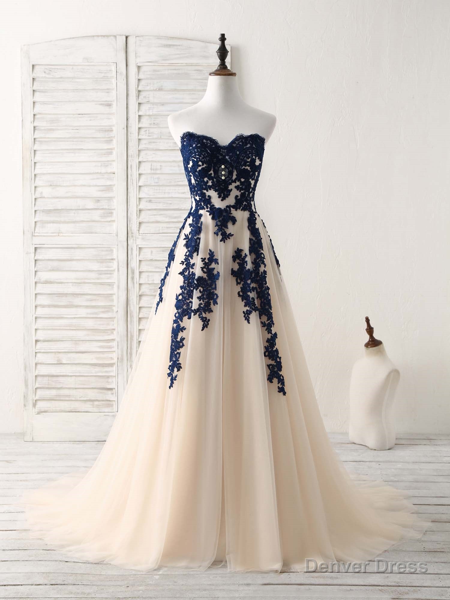 A Line Sweetheart Tulle Lace Applique Long Prom Dress, Bridesmaid Dresses Secondary image