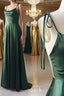 A Line Thin Straps Green Long Prom Dress, Green Prom Graduation Prom Dresses