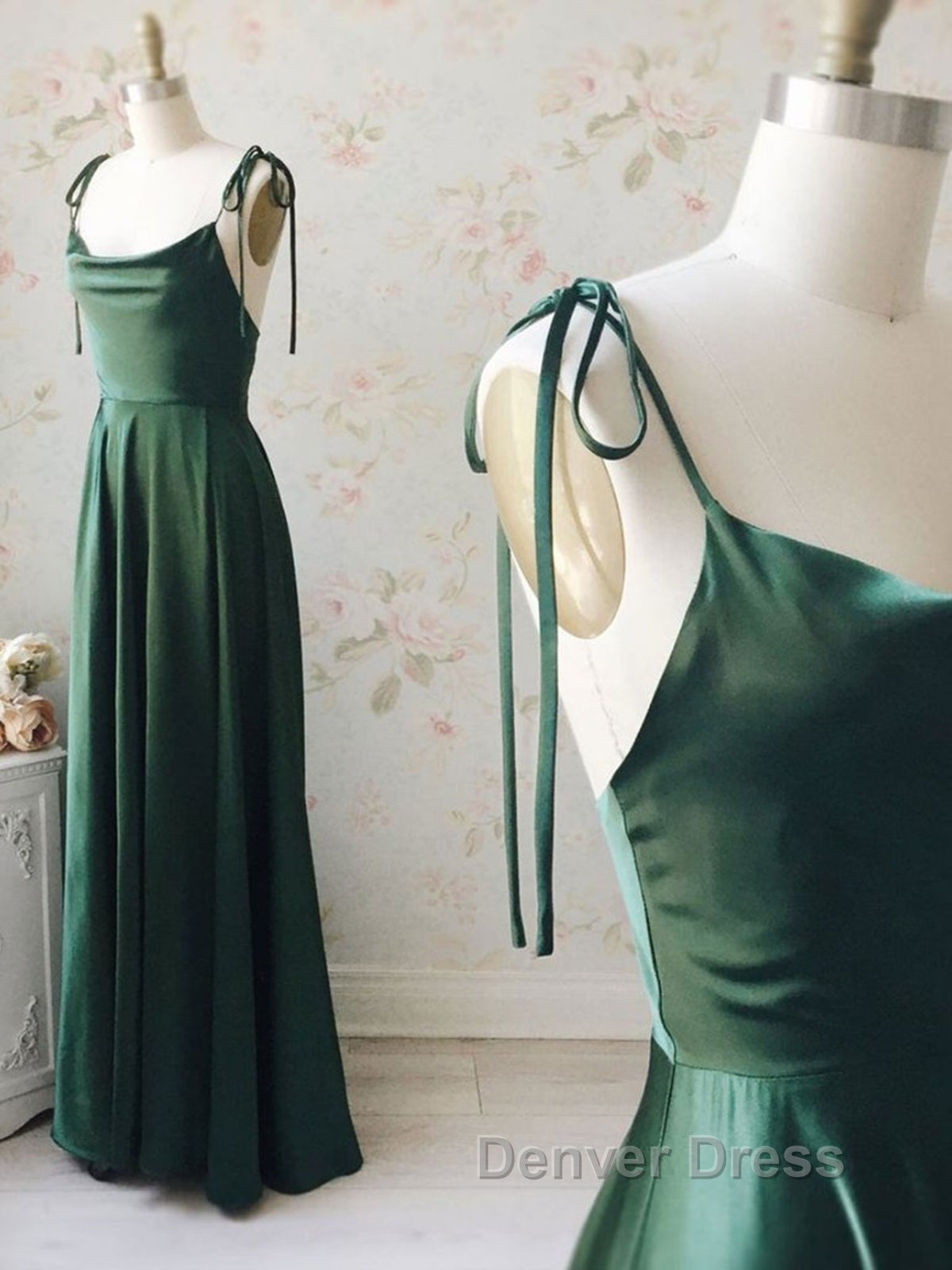 A Line Thin Straps Green Long Prom Dress, Green Prom Graduation Prom Dresses Secondary image
