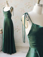 A Line Thin Straps Green Long Prom Dress, Green Prom Graduation Prom Dresses