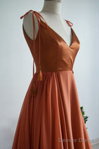 A Line Tie Shoulder Long Bridesmaid Dresses