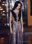 A Line Tulle And Velvet Long Prom Dress, Long Prom Dresses With Lace