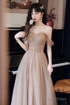 A-Line Tulle Beaded Long Prom Dress, Evening Party Dress